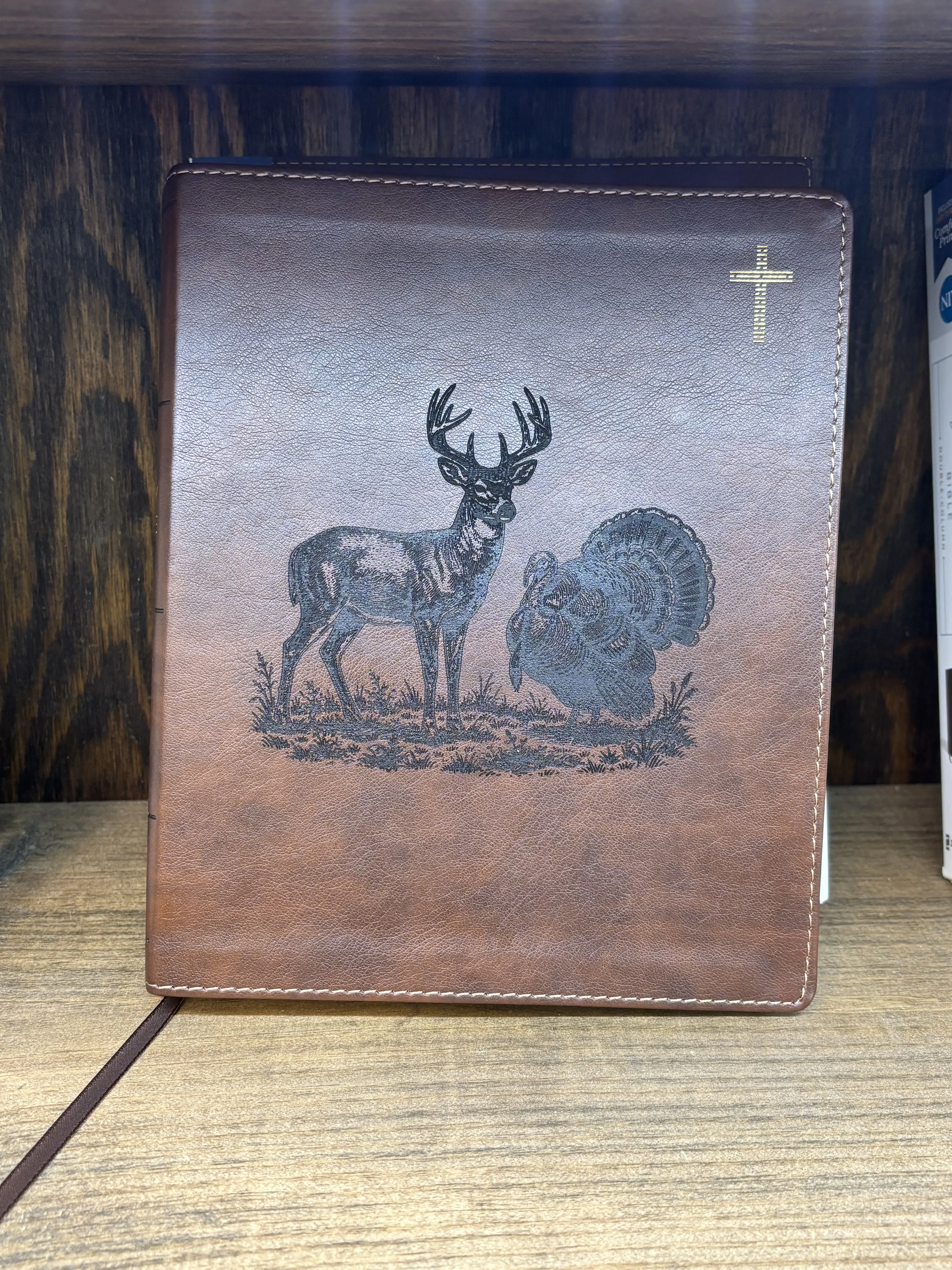 Personalized Deer and Turkey Hunter Bible Engraved Leather Bible Whitetail Buck and Turkey Scene Hunting Gift for Him Christian Hunter