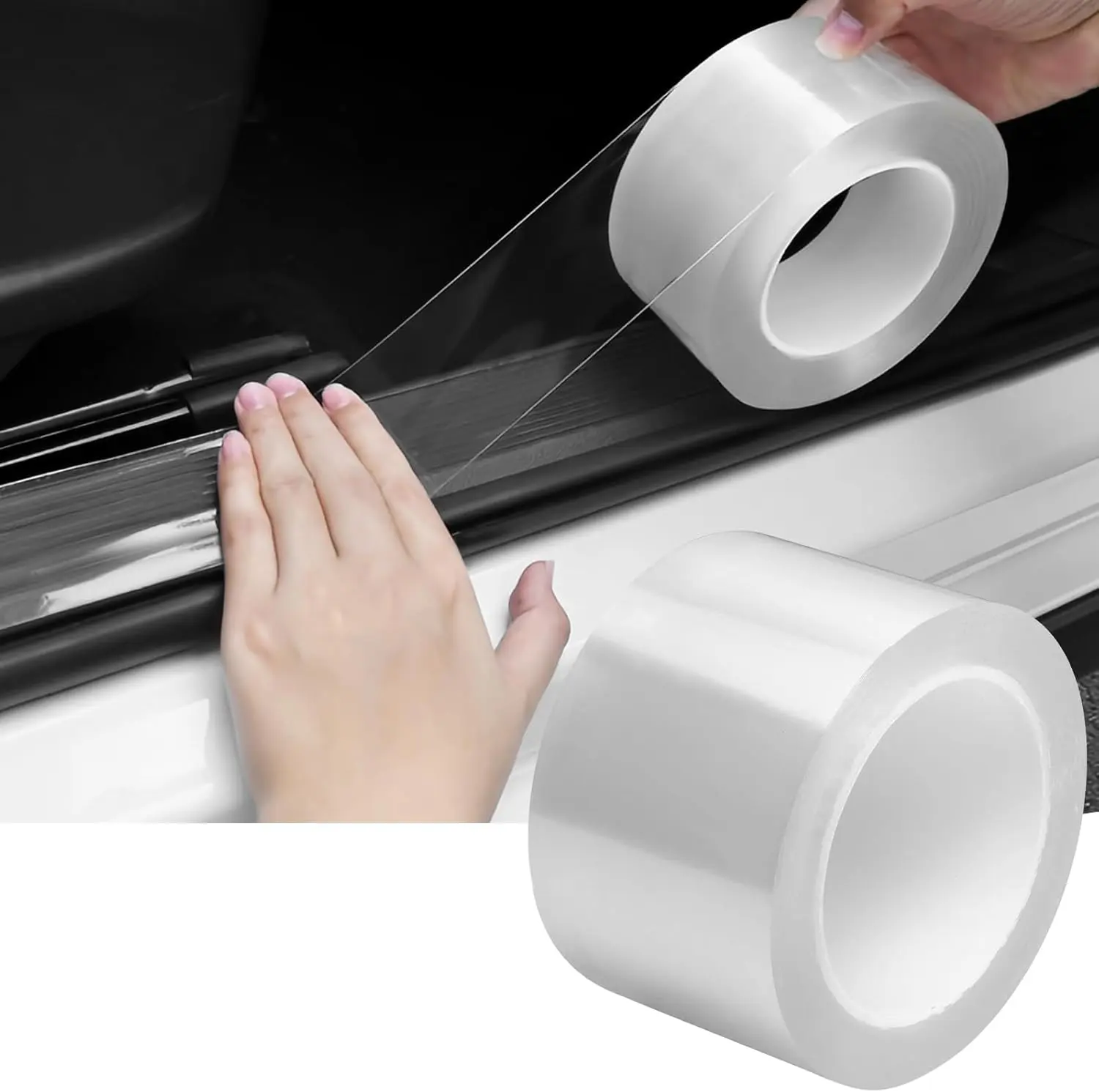 Car Door Edge Guards Door Sill Protector, 2.7In x 33Ft 5D Carbon Fiber Car Wrap Film, Vinyl Automotive Wrap Film Anti-Collision Fits for Most Vehicles (Transparent)