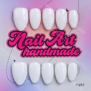 Minimalist Short Chubby Almond Press-On Nails 10pcs, Almond Nail Tips, Fake Nails Glue On Nails, 100% Handmade Reusable Wearable Nails with 4 Sizes (XS,S,M,L) - Pure White Design, Perfect Gift for Girls! Includes Jelly Glue, Crystal Stick & Nail File