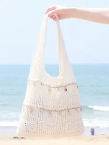 Women's Large Capacity Foldable Hollow Knit Crochet Tote Bag, Summer Casual Vacation Beach Purse Travel, Ideal for Romantic Getaways