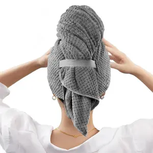 Solid Color Hair Drying Towel, 1pc Soft Absorbent Hair Wrap Towel with Elastic Strap, Large Hair Towel for Wet Hair, Quick Drying Towel, Home Supplies