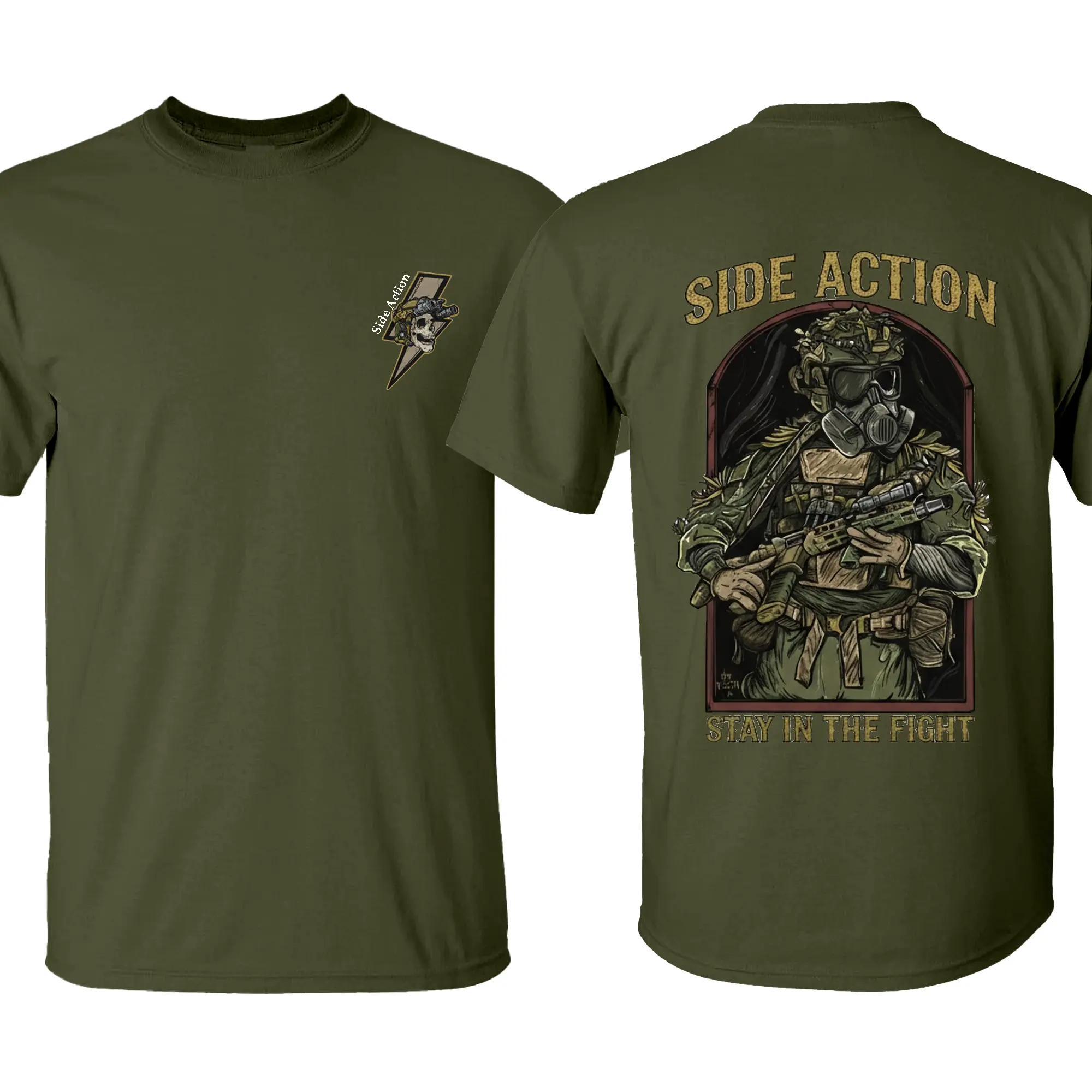 Men's Unisex Cotton Short-Sleeve Gas Mask Operator Tee - Breathable, Comfortable, Soft, Patriotic Military Graphic, Streetwear Style, Ideal Gift for Veterans, Suitable for Daily Wear & Outdoor Activities