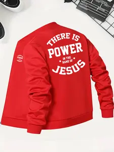 American "Power Jesus" letter print casual stand-up collar slim Fitted sweatshirt jacket men's clothing, spring and autumn fashion simple and versatile zipper jacket Long Sleeve