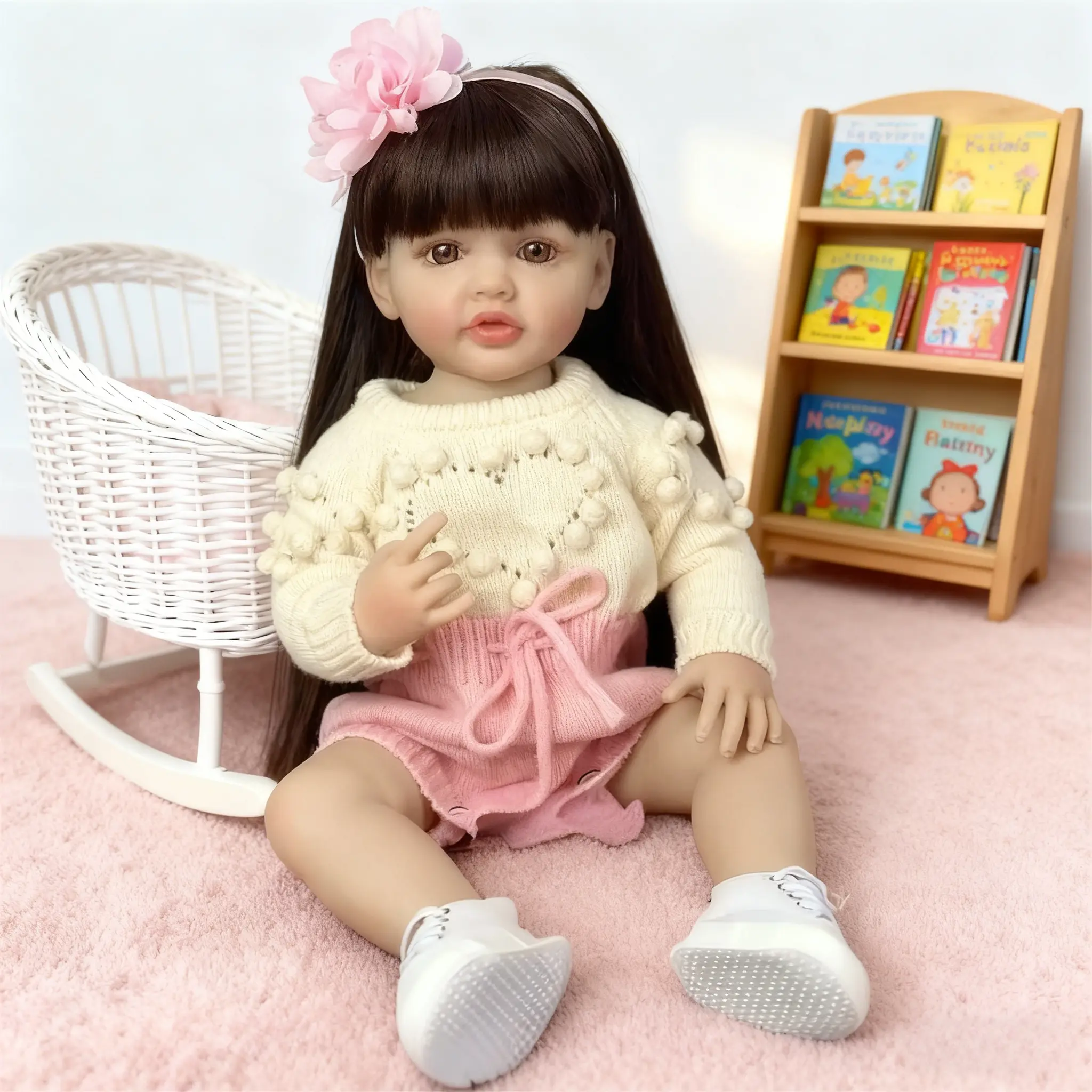 Betty Reborn Toddler Baby Dolls Full Vinyl Body 22 Inch Betty Lifelike Reborn Baby Doll with Long Hair Anatomically Correct Realistic Newborn Toddler Girl Dolls baby alive Set christmas cute year birthday present new toys collector gift for sale