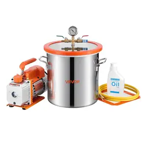VEVOR 3 Gallon Vacuum Chamber with Pump, 3.5 CFM, Single Stage Vacuum Pump, Stainless Steel Degassing Chamber Kit with Tempered Glass Lid, 5 ft Hose, for Stabilizing Wood Degassing Silicone ResinVEVOR Super Brand Day