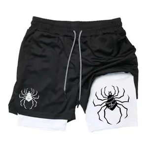 Spider Print 2 in 1 Performance Shorts for Men Gym Workout Running Shorts  Athletic Activewear