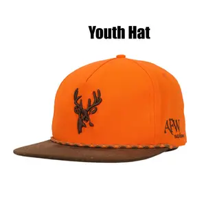 Youth Blaze Orange and Brown Ripstop Buck Rope Hat Soft Dome Cap Adjustable Snapback