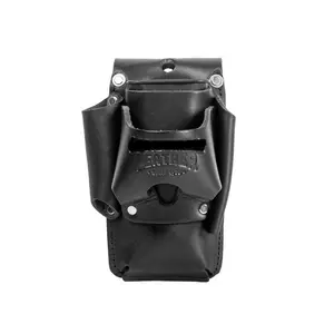 4-in-1 Belt Worn Tool & Tape Holder - Black Leather with Secure Clips for Easy Access