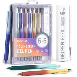 Gel Pens, 0.5mm Quick Dry Black Ink Pens Fine Point Smooth Writing Pens, 2-in-1 Stylus Retractable Gel Pen with Stylus tip, Cute Office School Supplies Gifts for Women Men (6 gel pens + 6 refills)