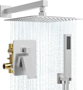 Shower System, 10'' High  Brushed Nickel Shower  with Handheld Spray Combo, Included 59'' Shower Hose, Shower Trim Kit and 2-IN-1 Diverter, Bathroom Shower Faucet Set with Valve