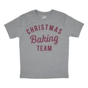 Youth Christmas Baking Team T Shirt Funny Xmas Party Family Novelty Graphic Tee for Kids Funny T Shirts Christmas Tops for Kid Funny Food Short Sleeve Novelty Tees for Kids Light Grey