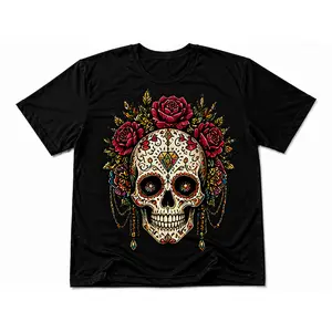 Sugar Skull Rose Graphic T-Shirt for Men Women |   Floral Gothic Aesthetic Tee |   Vintage Tattoo Style Unisex Shirt