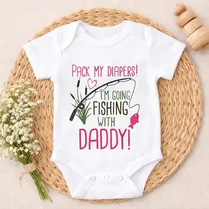 Baby Bodysuit Fishing With Daddy Print 100% Pure Cotton Non-Irritating Snap Closure Breathable Perfect For Gifting & Everyday
