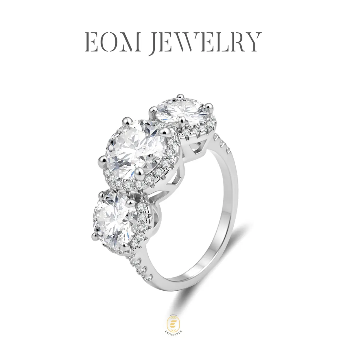 Moissanite 4ct Everlasting Love Trilogy Round Halo Engagement Ring Silver-Plated Jewelry Wedding Engagement Anniversary Valentine's Day Birthday Gift Daily Wear