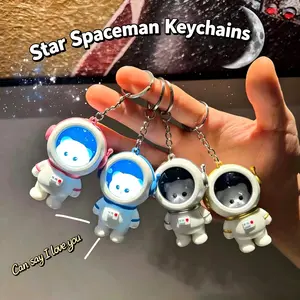 Can Talk“iloveyou”Cute Astronaut Keychain with Sunset Light Kawaii Cool Key Chain Holder Fun Space Charms Keychains for Backpacks Hearts