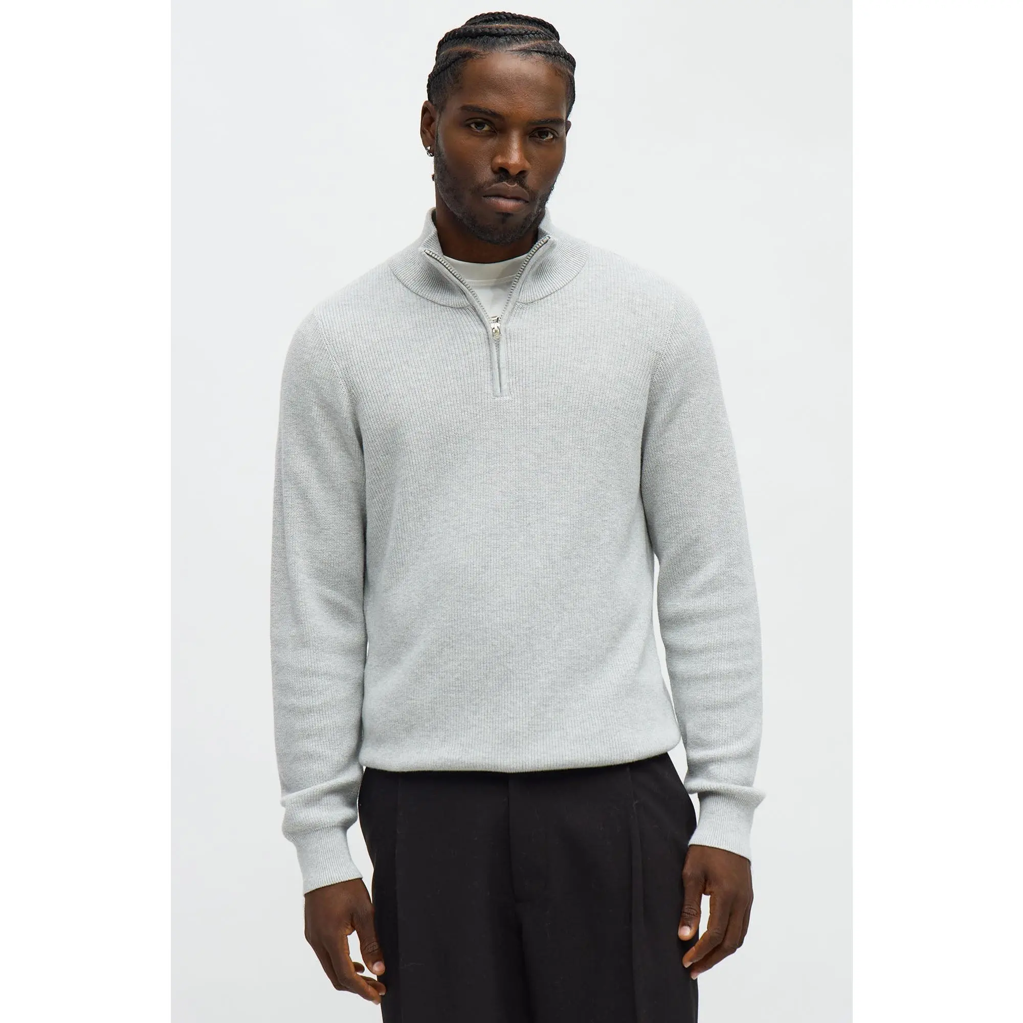 Shawn Quarter Zip Sweater - Heather Grey
