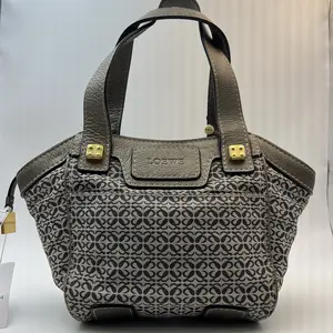 Pre-owned LOEWE New Road Line Repeat Anagram Canvas Calf Leather Shoulder Bag X171 26.06.13 Cost Performance, Fine Texture, Genuine Material, High Quality Genuine Material, Intact Sturdy Structure