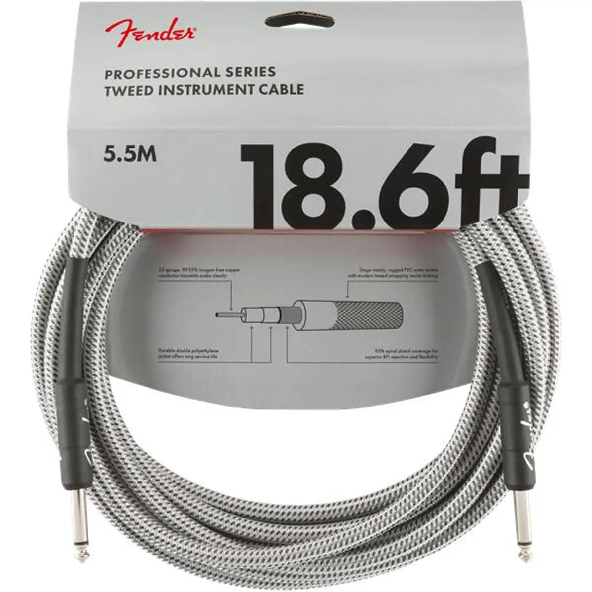 Fender Professional Series Instrument Cable, 18.6' Straight/Straight, White Tweed