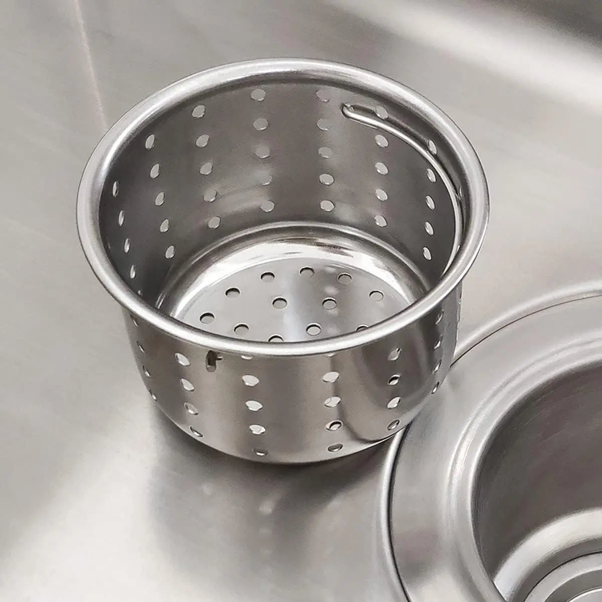 Sturdy Stainless Steel Kitchen Sink Drain Basket with Hole - 3-inch Anti-Clogging Replacement for Sink Strainer, Deep Cup with Handle, Ideal for Busy Households, All Seasons Use, Dishwasher Safe