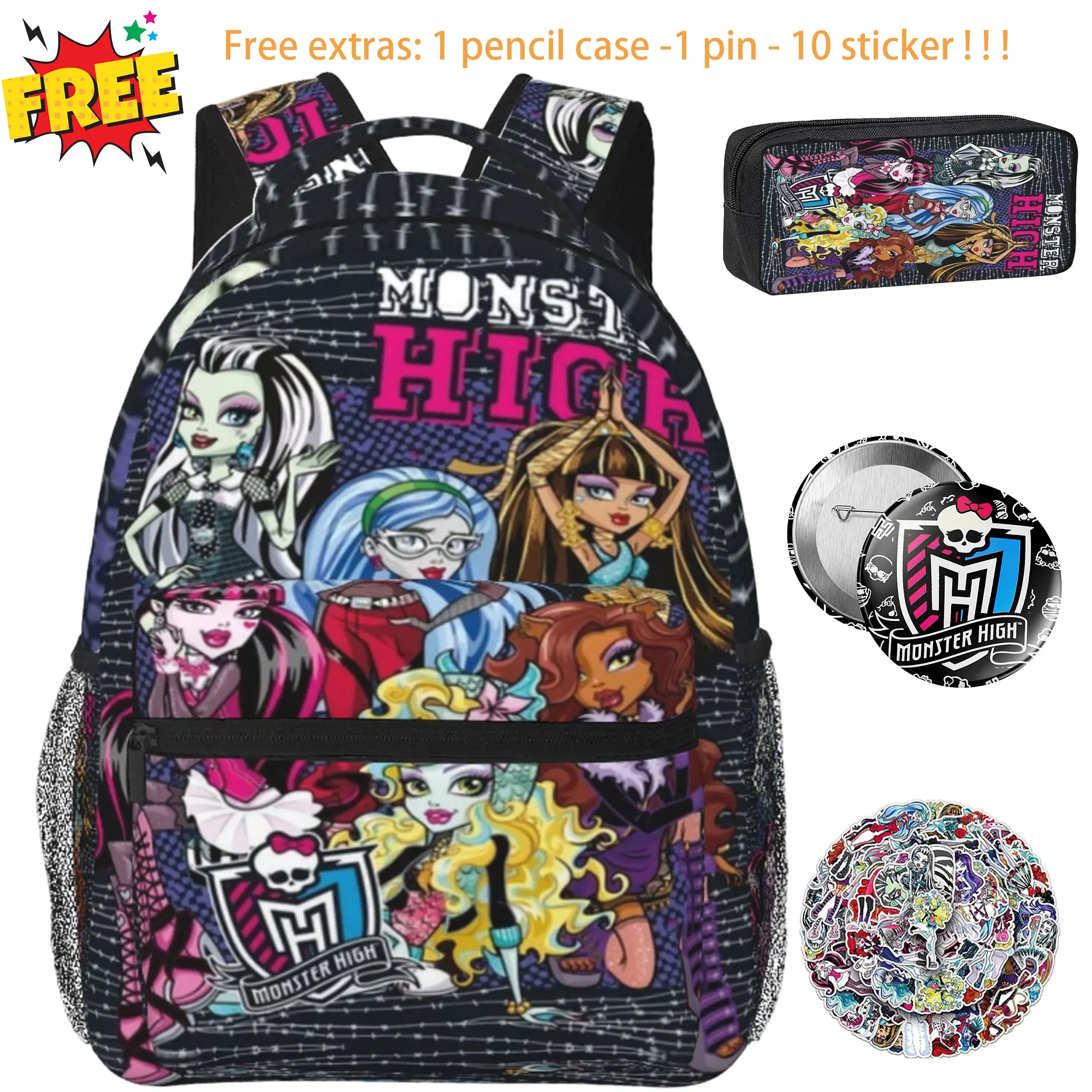 Monster High Laptop Backpack for Women Girls Monster High Dolls Travel College Backpack Multi-Functional Casual Daypack for Work, Commuting, Picnics, and Weekend Getaways