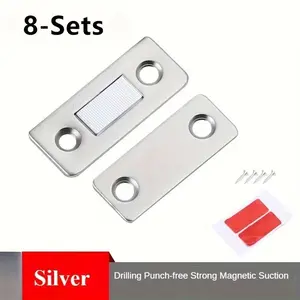 8 Sets 64 Pcs Heavy-Duty Ultra-Thin Self-Adhesive Magnetic Cabinet Locks | Punch-Free Magnetic Latches Anti-Theft Locks for Wardrobe Cabinet Refrigerator with Powerful Magnetic Strips, Easy to Install