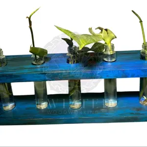 Shou Sugi Ban Propagation Station with 5 Test Tubes, Handmade Craftsmanship, Blue Finish, Unique Design for Propagation Enthusiasts garden supplies bendable moss