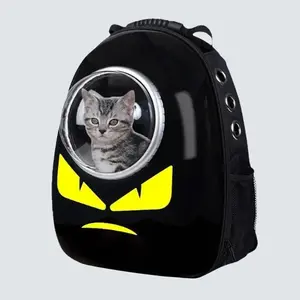 Pet Astronaut Space Backpack for Dogs and Cats, Cartoon Pattern, Black Monster Yellow Eyes, 32*29*42CM Capacity