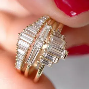 3 Pieces/Set Shiny Square Cube Zirconia Square Wedding Engagement Bridal Ring Pair Ring Set Party Jewelry Set Anniversary Gift Valentine's Day Christmas Mother's Day GiftValentine's Day special offer