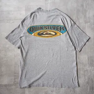 Vintage 90s Quiksilver Grey Surf Graphic Tee Grail Cotton Crewneck Tee for Vintage Coastal Style and Fall Streetwear, Unisex Crewneck Shirt for Men and Women