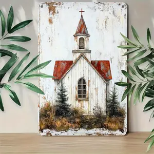 Decorative Signs & Plaques , Country Church Tin, 8x12 Inches, Vintage Aluminum Metal Wall Plaque, Vintage Artwork for Home, Bar, Club, Cafe Decoration