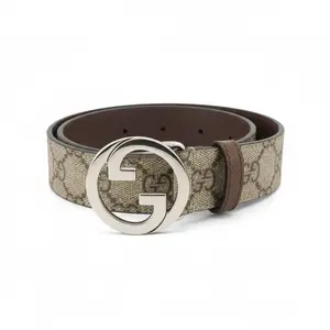 Pre-owned Gucci Monogram Interlock Belt Brown Size 115