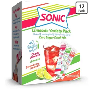 Sonic Singles To Go Limeade Variety Pack, Watertok Powdered Drink Mix, Includes 3 Flavors, Limeade, Cherry and Strawberry 1 Box (40 Servings)