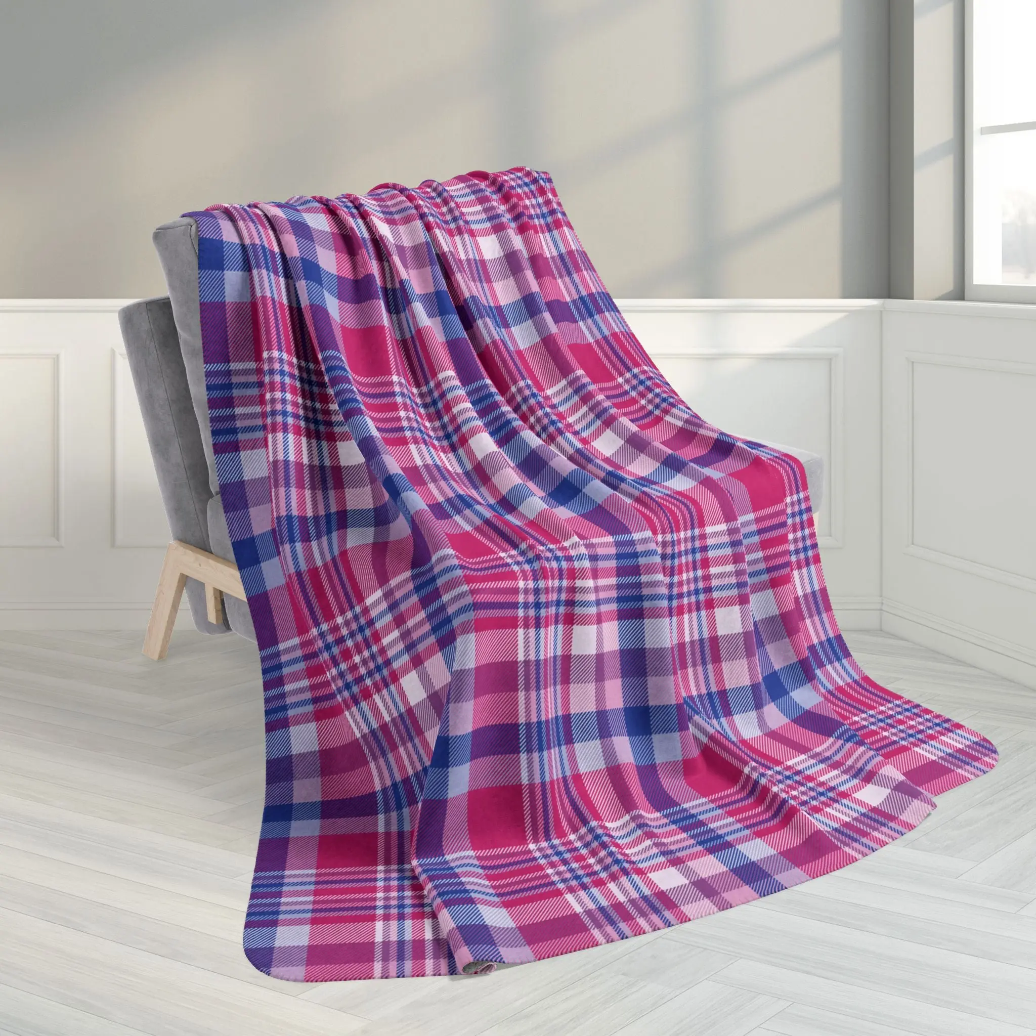 Bisexual Pride Plaid Fleece Sherpa Blanket