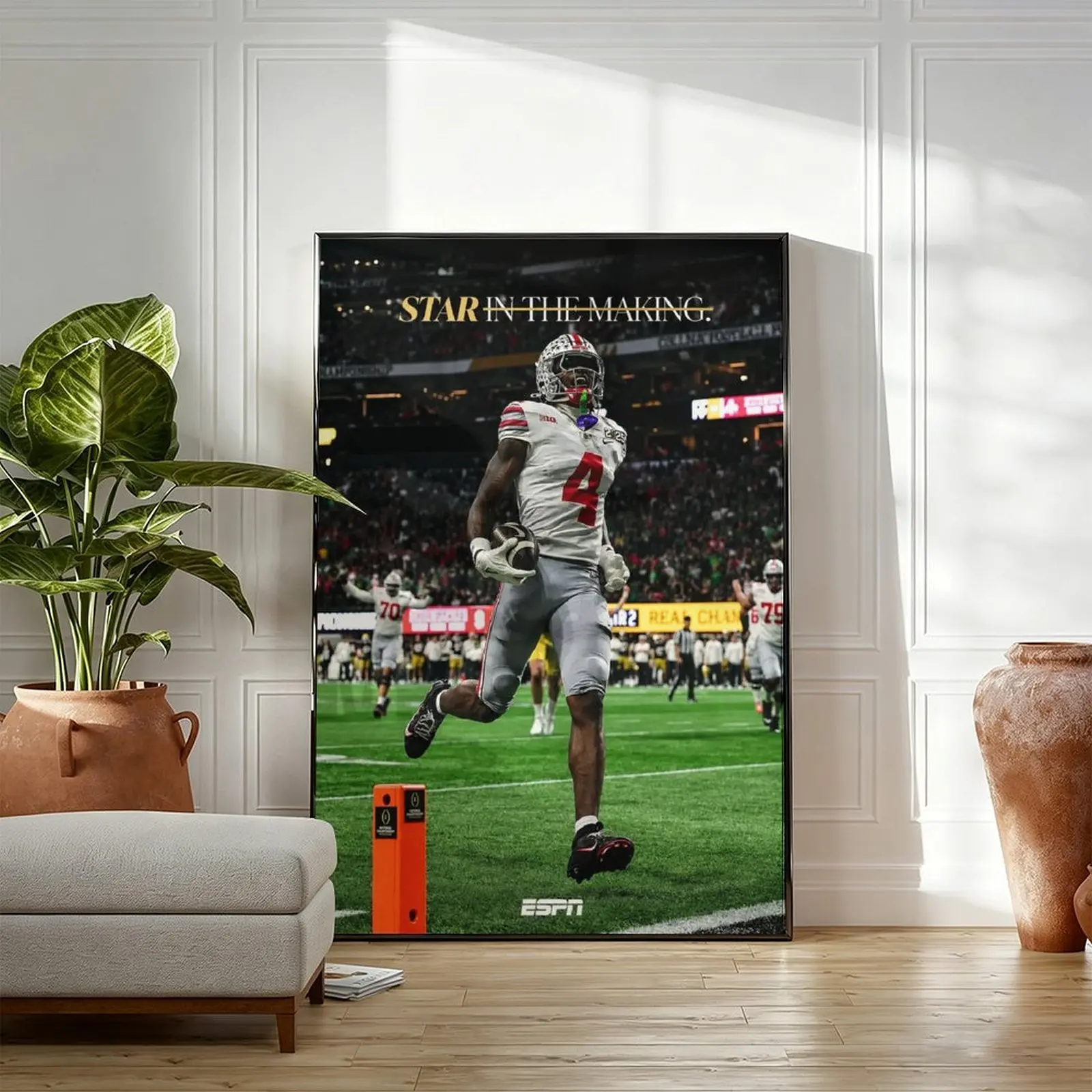 Ohio State Buckeyes #4 Star in the Making Canvas Wall Art - ESPN College Football Game Day Poster, Framed/Unframed Home Decor for Man Cave, Multiple Sizes