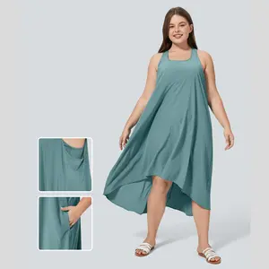 Halara Breezeful Backless Racerback Side Pocket High Low Flowy Midi Quick Dry Casual Plus Size Dress