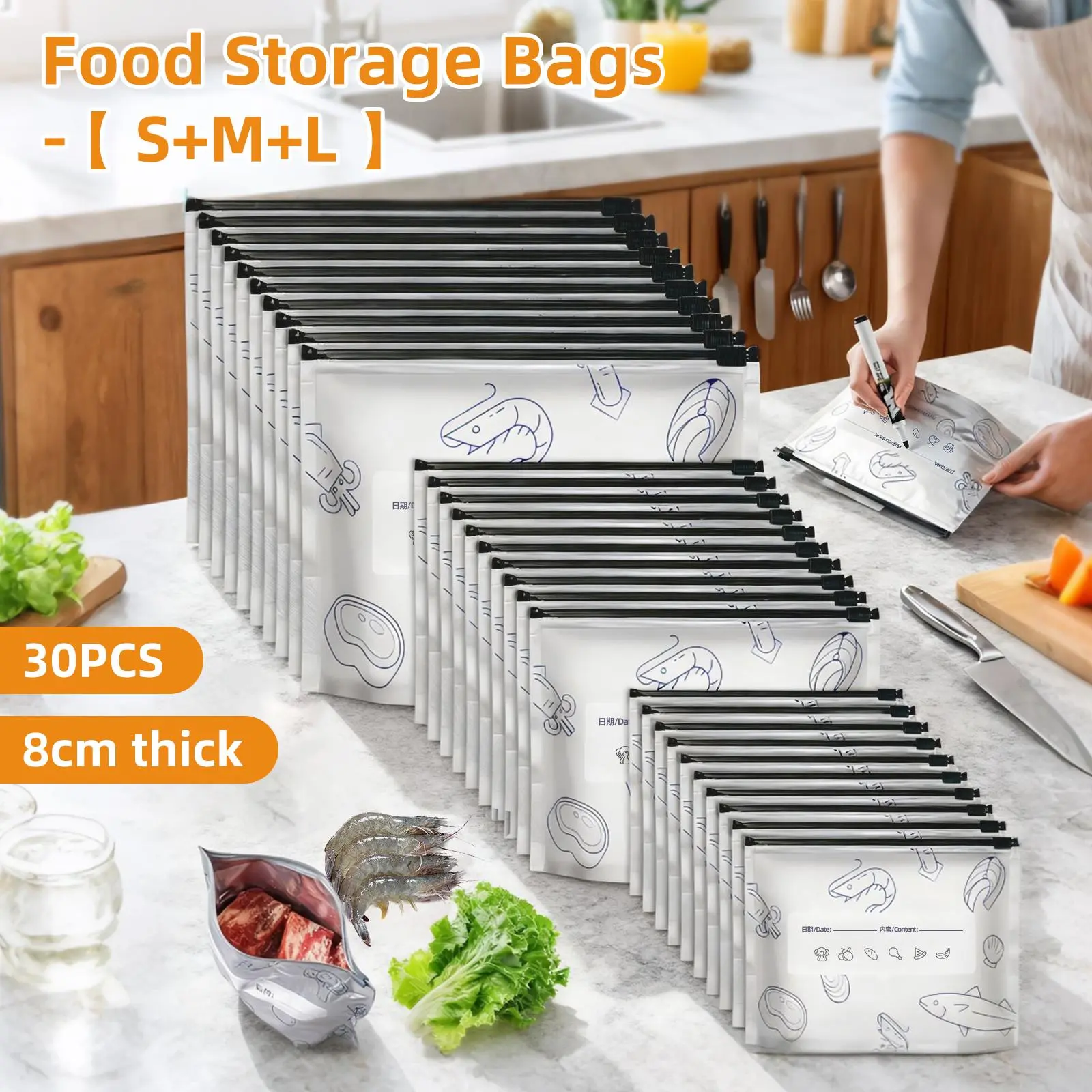 30-Pack Multi-Size Reusable Aluminium Foil Freezer Bags (S/M/L) - Collapsible Airtight Food Containers, BPA-Free Leak-Proof Stand-Up Pouches for Meal Prep, Fridge Organization, Kitchen Preserving