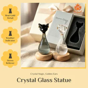 (Gift box packaging)Unique Crystal Glass Decor – Magic Cat Storm Glass with Real Gold Detailing Perfect Gift for Any Occasion & Desk Decoration