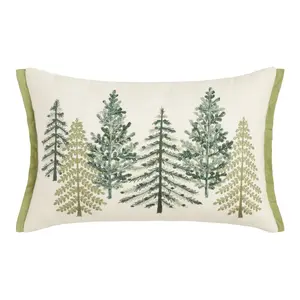 Lumbar Pillow with Spruce Green Winter Trees Beaded Pattern, Throw Pillows for Bed Couch, Decorations Pillow for Sofa, Living Room, Office, Bedroom