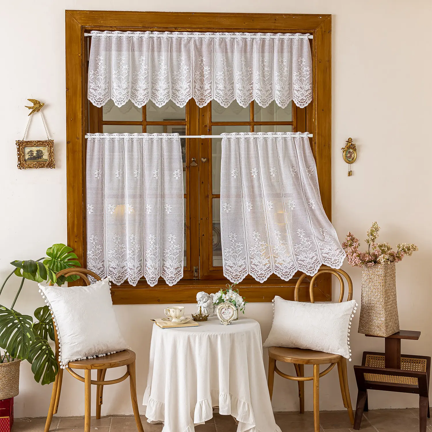 Modern minimalist European-style short curtains, small window curtains, kitchen curtains, warp-knitted sheer curtains, rod-pierced Japanese-style short curtains wholesale
