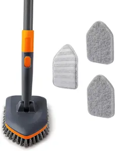 Extendable Tile & Tub Scrubber Brush with 3 Cleaning Heads – Long Handle Bathroom & Kitchen Cleaning Tool