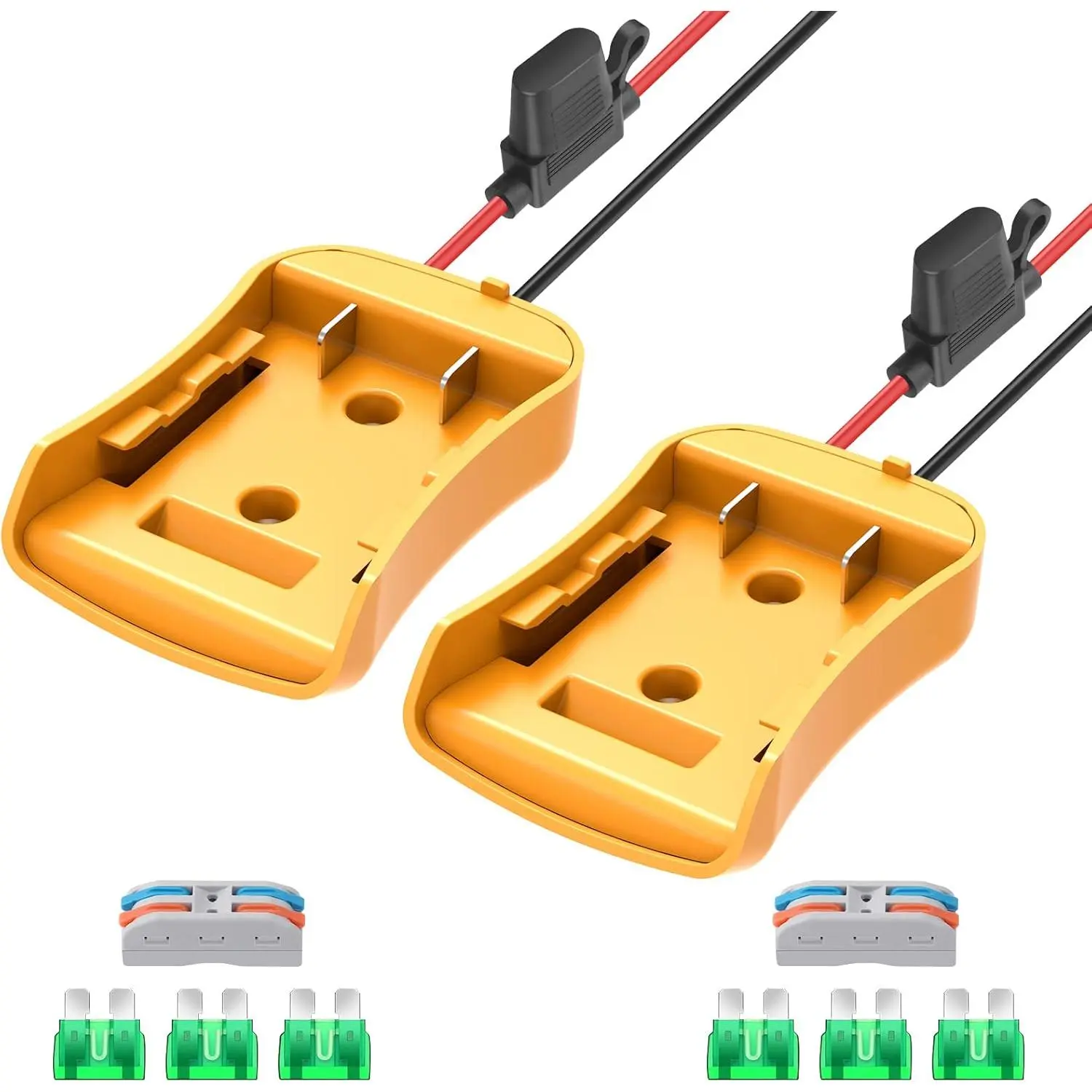2-Pack Dewalt 20V Battery Power Wheel Adapter Kit, 12AWG Wire Converter with Fuses, Wire Terminals & Power Connector for RC Car Toys, Robotics, RC Truck, Includes Fuses