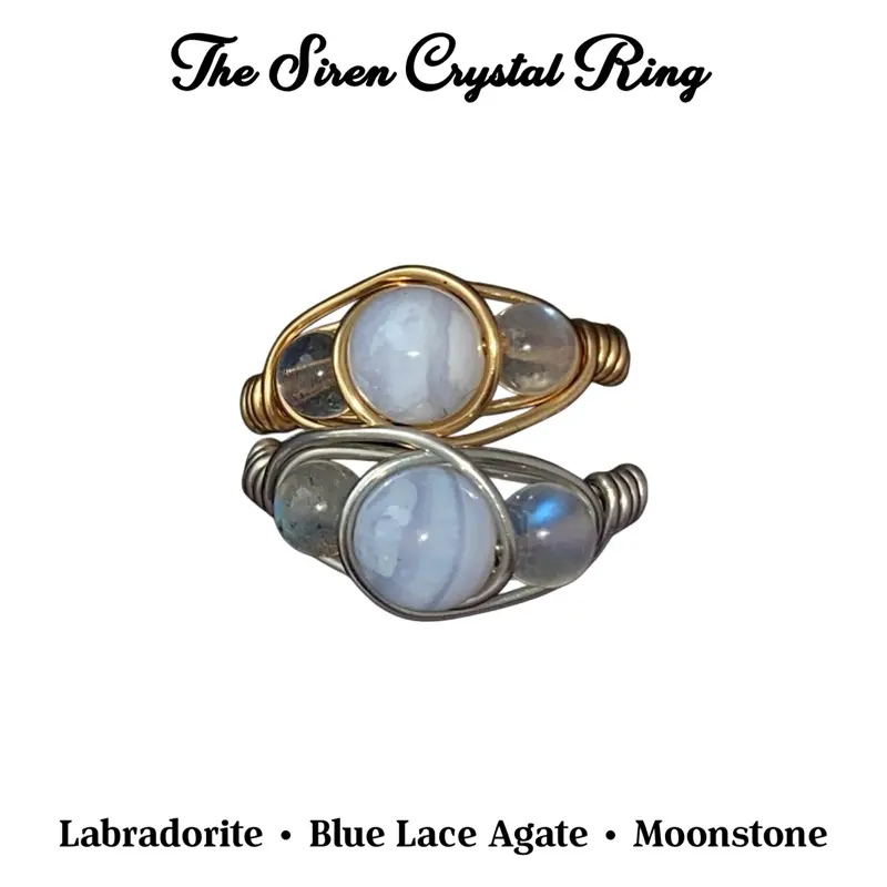 Siren Crystal Ring Feminine Magnetism Attraction Confidence Moonstone Labradorite Blue Lace Agate Divine Jewelry