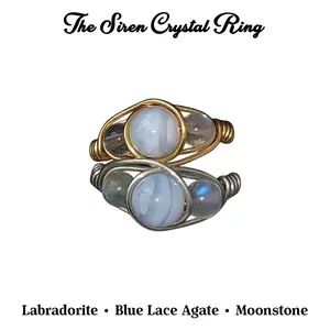 Siren Crystal Ring Feminine Magnetism Attraction Confidence Moonstone Labradorite Blue Lace Agate Divine Jewelry