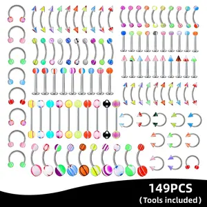 149PCS Multi-Piece Piercing Kit 14G 16G 18G  - Hypoallergenic 316LSurgical Steel Body Jewelry Set for Nose Tongue Belly ButtonEyebrow Lip Cartilage - Nickel Free Starter Pack for WomenMen