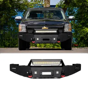 TIOYAR Steel Front Bumper Black Texture for 2007-2013 Chevy Silverado 1500 with Winch Plate LED Lights 2 x D-Rings Off-Road Performance