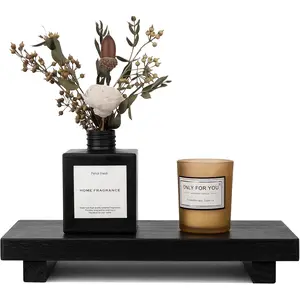 Small Wood Tray Pedestal Stand Farmhouse Bathroom Decor Decorative Wooden Riser Kitchen Soap Dish Holder for Vanity, Counter, Sink, 10" x 4.5" - Black