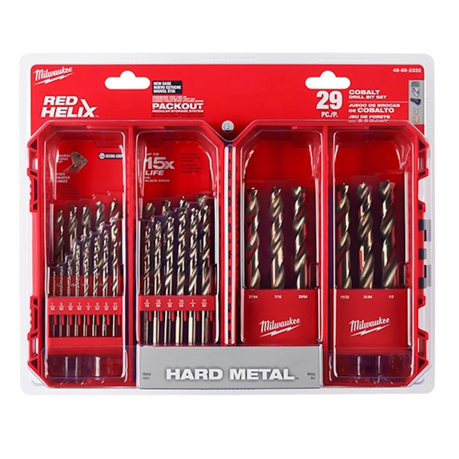 Milwaukee 48-89-2332 Factory-New 29PC RED HELIX™ Cobalt Hex Shank Drill Bit Set, Internal Thicker Tapered Web, 4 Cutting Edges, Extreme Durability, Four Cutting Edges