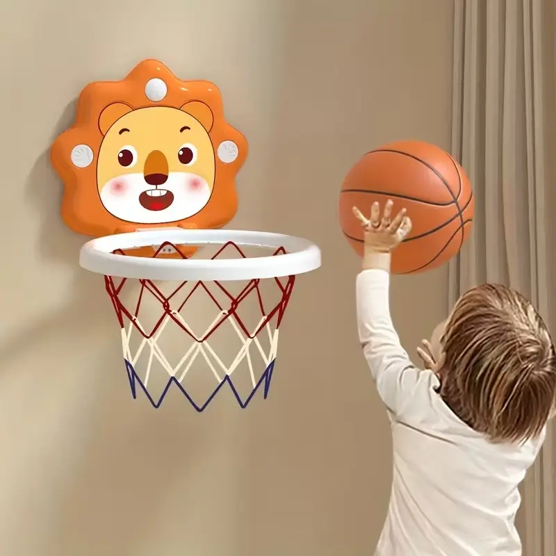 Cartoon Animal Basketball Hoop Set, Ball Sports Equipment, Kids Play, Active Play, Safe Play, Includes Mini Ball and Pump, Wall-Mounted, Portable Basketball Hoop, Indoor Outdoor Use, Suitable for Boys and Girls over 3 Years