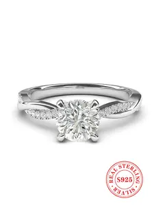 S925 Sterling Silver Classic Fashion Rhinestone Decorated Ring, Summer Fashion Engagement Rings for Party, Daily Clothing Decor, Trendy All-match & Exquisite Jewelry for Birthday Gift, Pave Engagement Ring