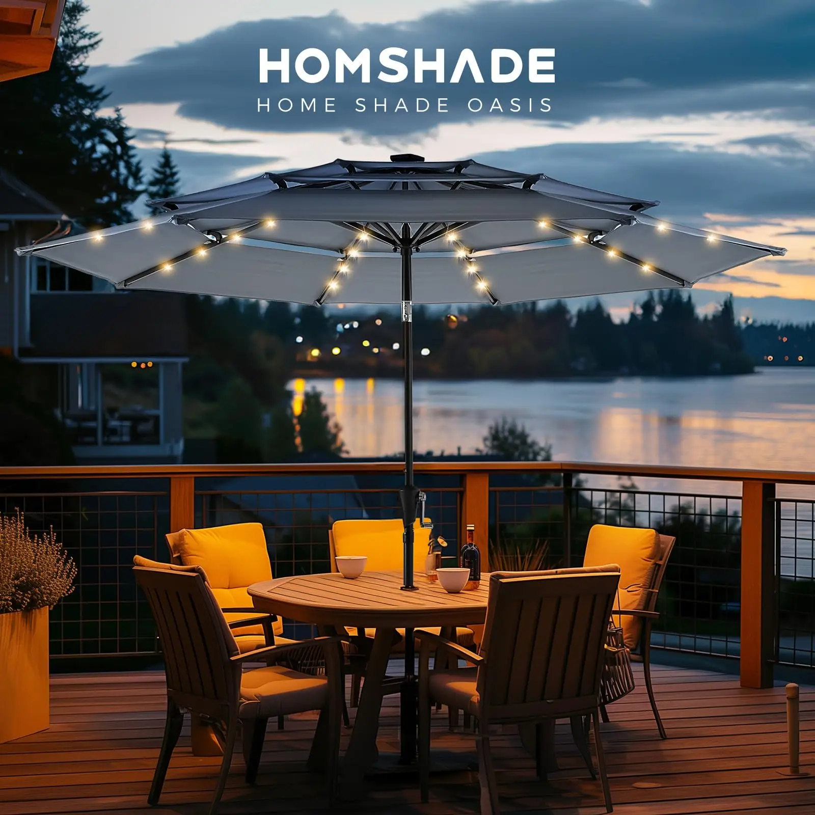 【TK Sale Alert】HY11LS/LT 9FT 3-Tier Solar Patio Umbrella Heavy Duty, Vented Market Table Umbrella Windproof w50+,8 Thicker Ribs for Pool, Lawn, Garden